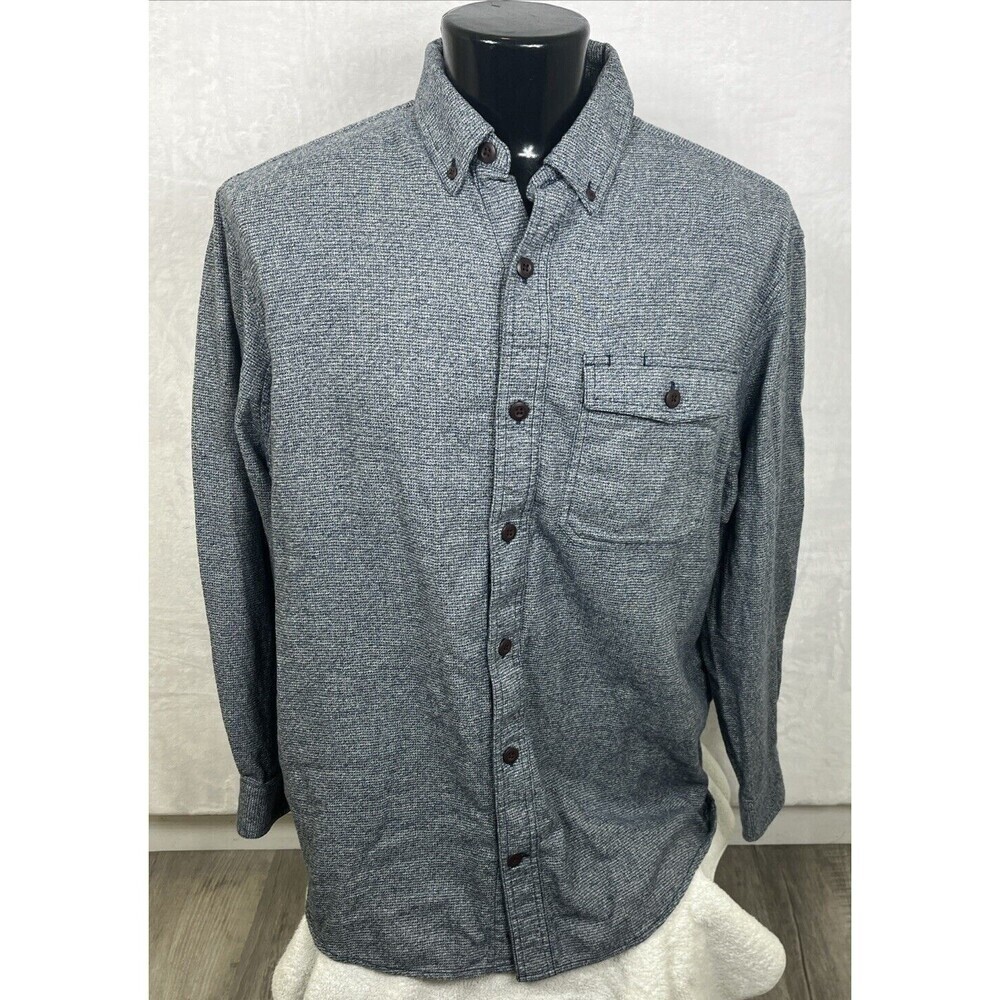 Duluth Men's Button Down Shirt Long Sleeve Relaxed Fit Heathered Blue Size Large